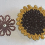 2 Vintage Fabric Sunflower CZ Rhinestone Plastic Flower Brooches Pins Yellow Photo 0