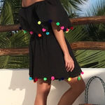 Pitusa pom pom colorful mini dress beach coverup Black Size M Photo 0
