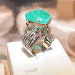 Ladies elegant large paraiba tourmaline emerald heart stone 925 ring 6 NIB Silver Photo 1