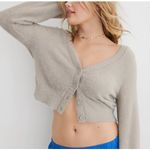 Aerie Fuzzy Cropped Cardigan Stone Deep V-Neck Button Front Small Soft #2926 Photo 1