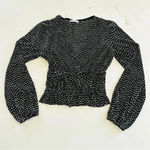 ZARA  Long Sleeve Black White Polka Dot Pleated Crop Blouse Photo 1