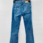 ZARA Embroidered Midrise Mini Flare Leg Distressed Cropped Denim Jeans Size 2 Photo 12