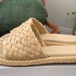 Vince Rumi Tan Natural Raffia Basket Weave Cushioned Sole Slip On Slide Sandal Photo 0
