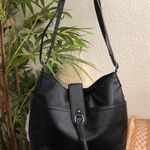 2000s Y2K Gothic Grunge Black manmade pebbled leather shoulder hand bag purse o ring silver hardware. Adjustable straps, can also be a crossbody Measurement in pics #whimsygoth #gorpcore #subverse #emo Photo 0