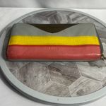 Fossil Leather Zip Around Wallet Colorblock Gray Yellow Pink RFID Style Photo 6