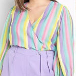 Eloquii NEW  rainbow‎ Stripe Surplice Bodysuit, size 18 Photo 0