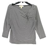 Michael Kors Shirt Womens Large Black White Stripe Ring Detail 3/4 Sleeve Top Photo 0