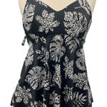 Swim Solutions Empire Waist‎ Tummy Control Spotted Leaf Black Swim Dress Large Photo 0