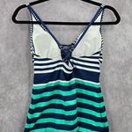 Liz Claiborne  Blue Green White Stripe Padded Swimwear Tankini Top S Small Photo 1