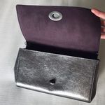 Coach  Alexa Metallic Leather Turnlock Clutch Purse, Silver Photo 6