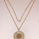 1893 Indian Head Penny CZ Rhinestone Pendant Vintage Gold Tone Boho Necklace Photo 1