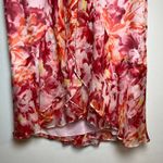 Carmen Marc Valvo 100% Silk Floral Ruffle Midi Dress Pink Orange S-8 Wedding Guest Cocktail Sunset Photo 10
