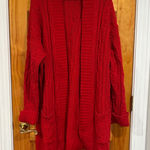 Ralph Lauren Lauren Red Cable Knit Open Front Cardigan Sweater 3X Pockets Photo 0