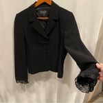 Tahari Vintage 90’s black sequin lace trim lined blazer chunky button Levine Photo 7