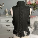 Charming Charlie Sweater Cable Knit Acrylic Faux Fur Fringe Crochet Cardigan Womens M Boho Office Photo 10