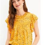 Loft  Blouse Women Medium Orange Yellow Floral Lacy Flutter Sleeve Top Feminine Photo 2