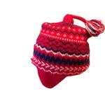 Vintage Murray Merkley Handmade Wool Earflap Hat Red Fair Isle Pom Pom Photo 2