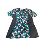 Cherokee medical Scrub Top Size Small -Teal White Floral w/stretch Sides Photo 1