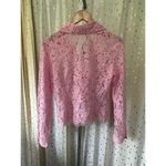 ZARA Pink Floral Lace Open Work Button Down Eyelash Hem Unlined Layering Shirt M Photo 7