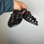 Ioannis Black Leather Gladiator Sandals Studded Wood Beads Slide Photo 3