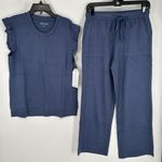 Softies Dream Knit Indigo Ruffle Crew Flood Pant Set Matching Lounge Set Small Blue Photo 0
