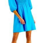 Bar III Bar 111 blue smocked 3/4 puffed sleeve mini dress. Size Medium. NWT. Photo 0