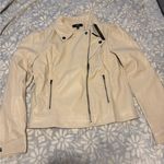 Beige Vegan Leather Puff Sleeve Moto Jacket Size L Photo 1