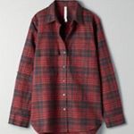 Aritzia The Group By Babaton UTILITY BUTTON-UP Heather Black Red Flannel Photo 0