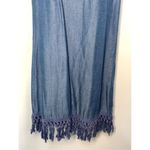 Beige By ECI Sleeveless Embroidered With Fringe Chambray Denim Dress Blue Small Photo 1