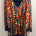 XOXO - BRIGHT BOLD GROOVY PAISLEY FLORAL PRINT LONG SLEEVE DRESS - SZ M Photo 0