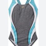 Speedo Active Quantum Fusion Splice gray and aqua one piece swimsuit size 4 NWT Photo 2
