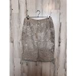 Frascara Silk Blend Floral Jacquard Pencil Skirt Beige Size 4 Made in Canada Silver Photo 7