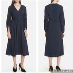 Tibi  Belted Cinched‎ Sleeve Midi Dress Navy Blue 2 Photo 1