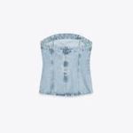 ZARA  Blue Denim Tube Top NWT Size Large Photo 1