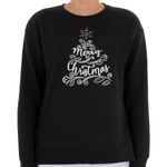 Holiday Time NWT Women’s Black Merry Christmas Holiday Tree Sweatshirt Size Large (12/14) Photo 0