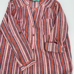 Karlie Top Vneck Blouse Womens S Herringbone Stripe Roll Tab Sleeve Photo 6