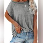Women's Short Sleeve Crewneck Top Gray Loose T Shirt Tee with Pocket. Small Photo 1