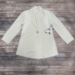 Habitat  Putty Grey Off White One Button Asymmetrical V Neck Slub Inserts Jacket Photo 6