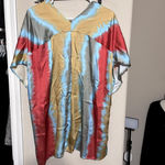 Adrienne  Mod Kimono Satin Colorful Striped Caftan Top sz M Boho Retro USA Photo 5