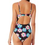 California Waves  Juniors Daisy Knotted Cutout High Leg Black One Piece Swim L Photo 3