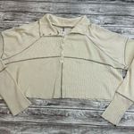 BDG Women Oversized Crop Collar Patchwork Henley Blouse M Med Medium Ivory Brown Photo 2