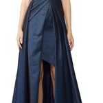 Monique Lhuillier dress blue Odyssey one shoulder metallic gown high low size 16 Photo 0