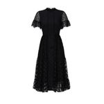 Saloni Andie Black Polka Dot Mesh Short Sleeve Cocktail Midi Dress Size 6 Photo 3