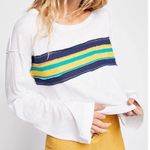 Free People Ziggy Top Women Small White Retro Stripe Cropped Raw Hem We The Free Photo 0