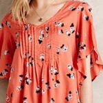 Anthropologie  Maeve Maya Orange Multi Floral Flutter Sleeve‎ Top Sz 8 Photo 0
