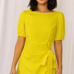 SheIn  Yellow Mini Dress Puff Sleeve Tie‎ Waist Party Cocktail Photo 0
