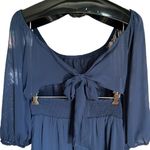 Dokotoo Round Neck Tie Back with Puffy Sheer Sleeve Ruffle Dress Blue Size M Photo 10