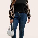 SheIn  LUNE Plus Size Colorblock Lantern Sleeve Casual Loose Top Photo 0