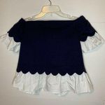Sugar Lips  Off The Shoulder Top Small Navy White Short Sleeve Ruffle Blouse XS Photo 0