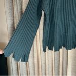 Moon River  Blue Distressed Ribbed Turtleneck Sweater Size Medium Wool Blend Photo 3